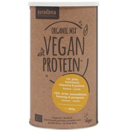 Veganer Bio Proteinmix Erbsen-Reis-Kürbis-Sonnenblumen-Hanfprotein Banane-Vanille