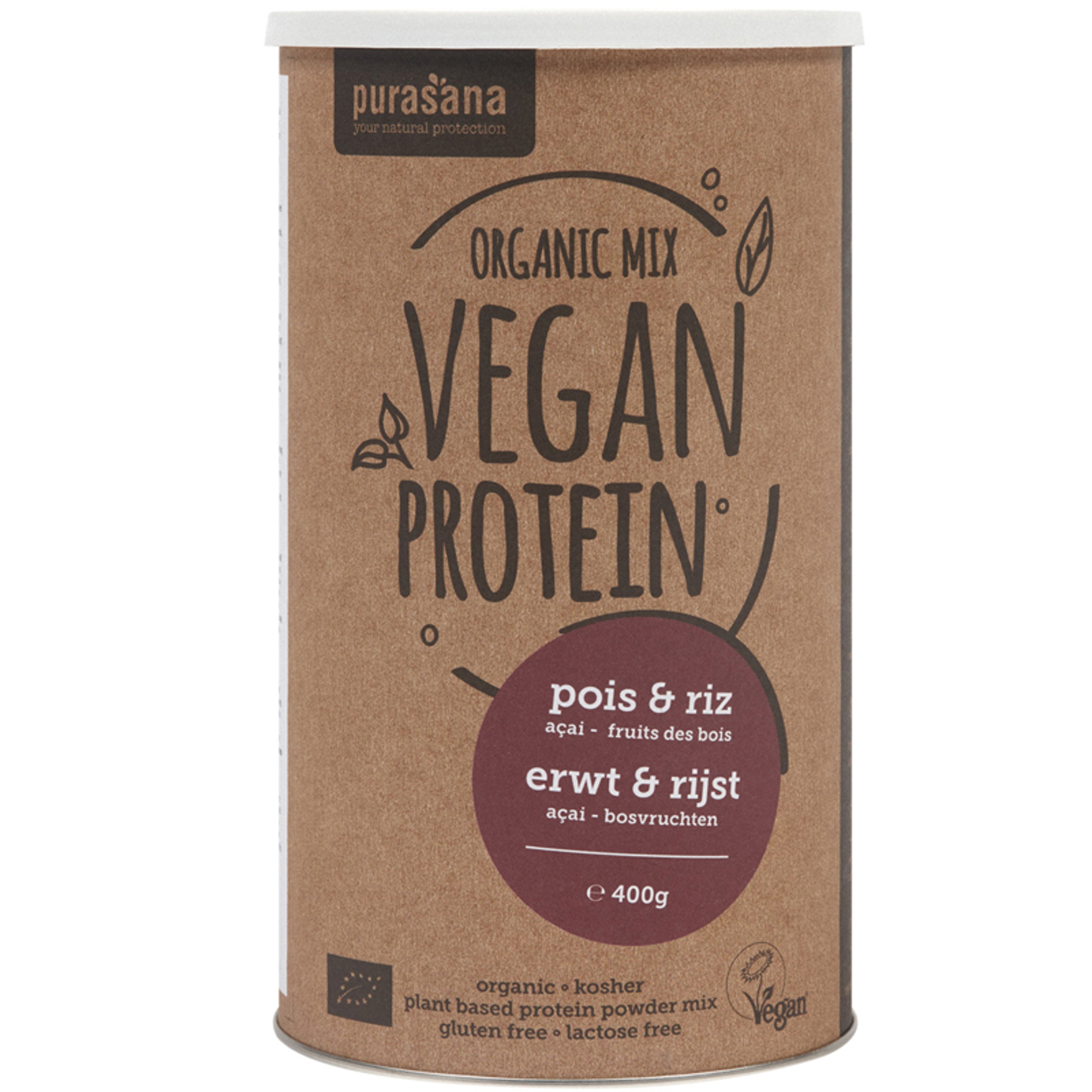 Vegan Protein Shake Pea & Rice Wild Berry Acai - 400 g Powder