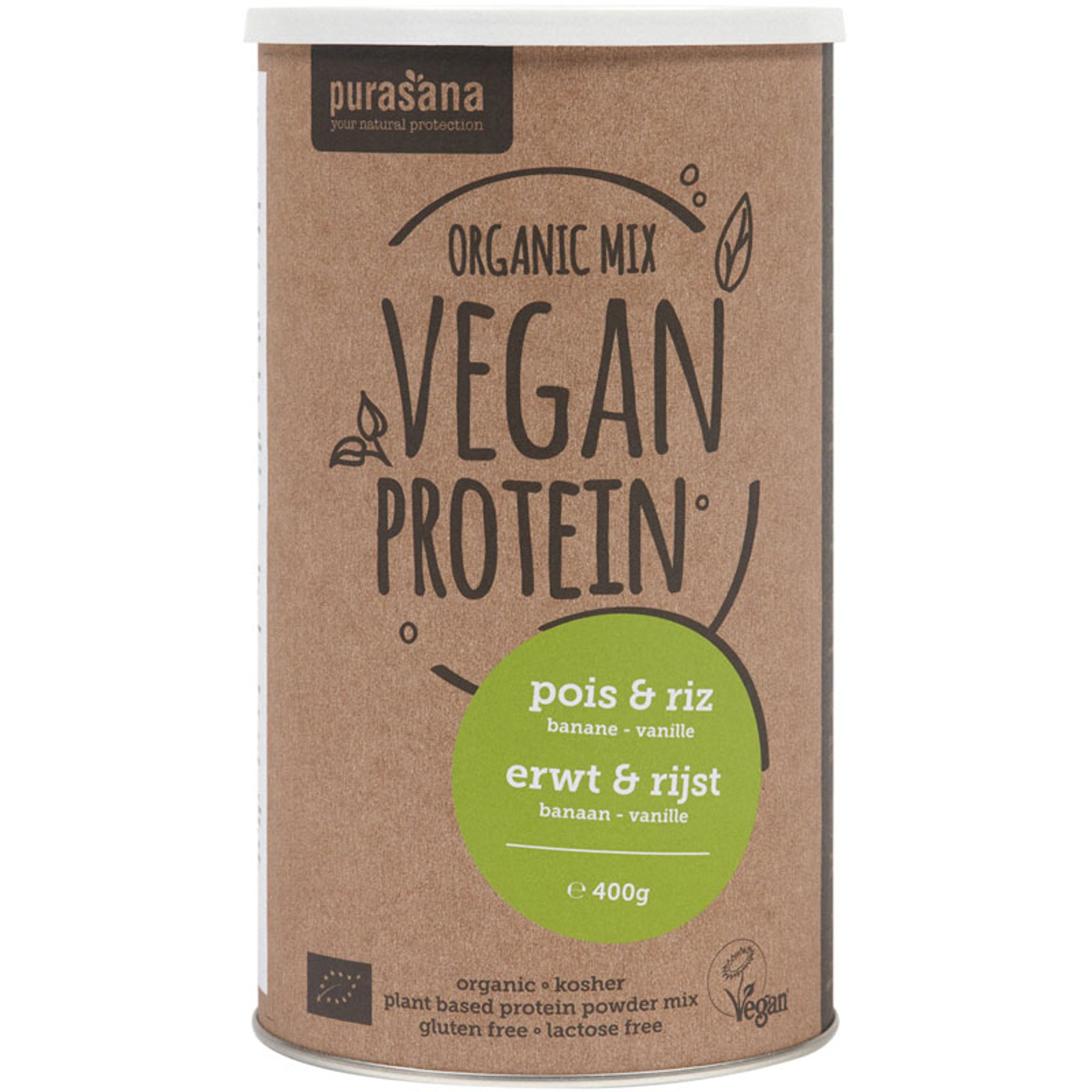 Vegan Protein Shake Rice-Pea Banana-Vanilla Organic - 400 g Powder